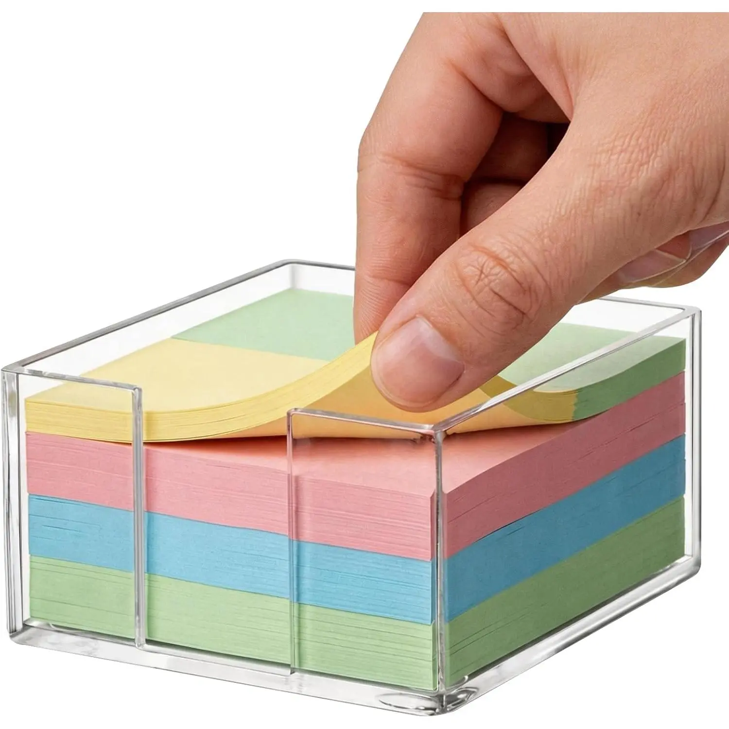 3x3 Inch Sticky Note Holder Post It Note Holder No Slip Base and Shatterproof Acrylic for One-Handed Operation, Perfect for Office Supplies, Home Fridge Memo, or Reception Desk