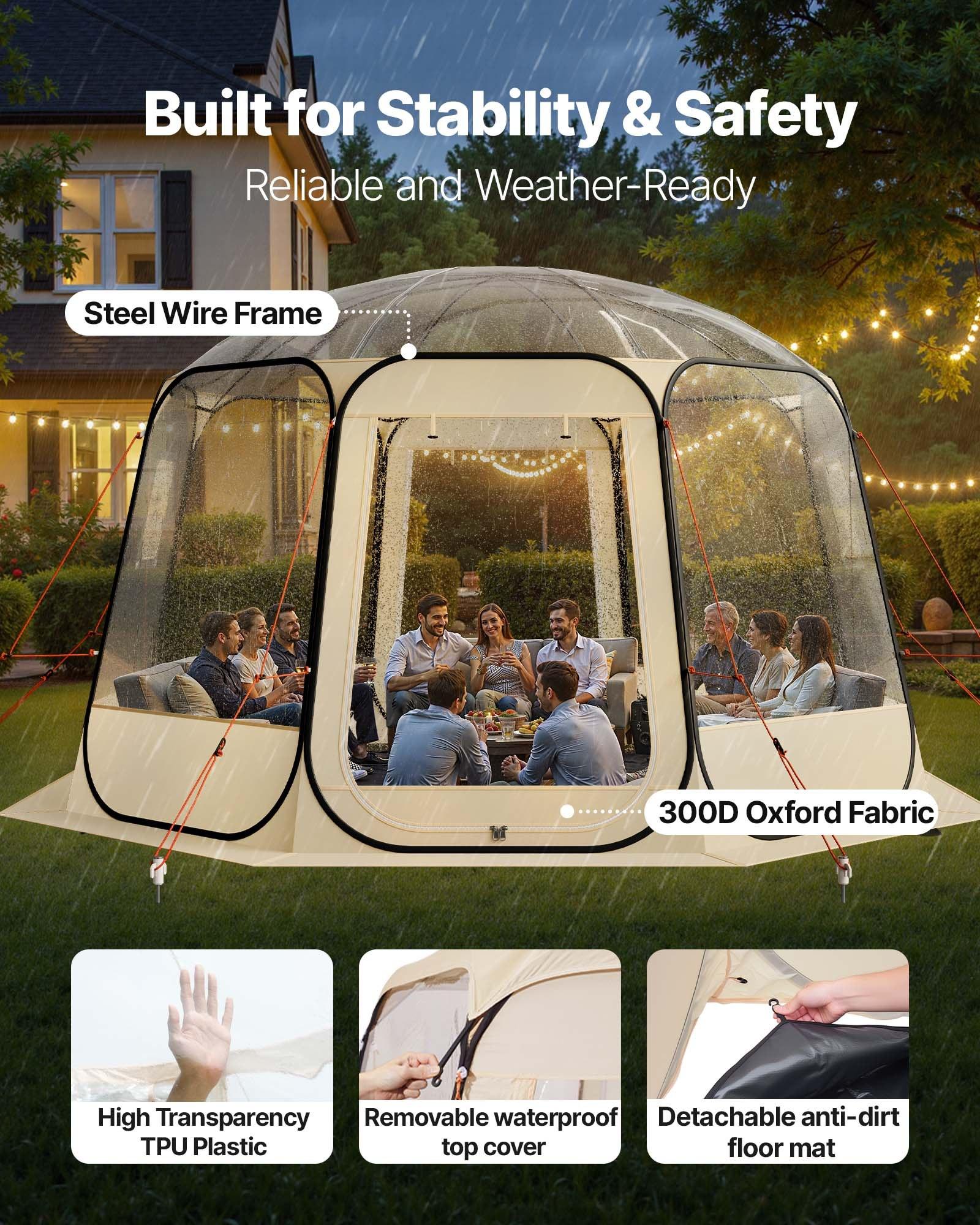 VEVOR Pop up Bubble Tent, 12 x 11.1 ft Waterproof & UV-Resistant, Clear Camping Tent Shelter, Outdoor Garden Dome Igloo Tents with Windows, 540 ° Panoramic View, for 10-12 Persons Patio Backyard VEVOR Pop up Bubble Tent, 12 x 11.1 ft Waterproof & UV-Resistant, Clear Camping Tent Shelter, Outdoor Garden Dome Igloo Tents with Windows, 540 ° Panoramic View, for 10-12 Persons Patio Backyard
