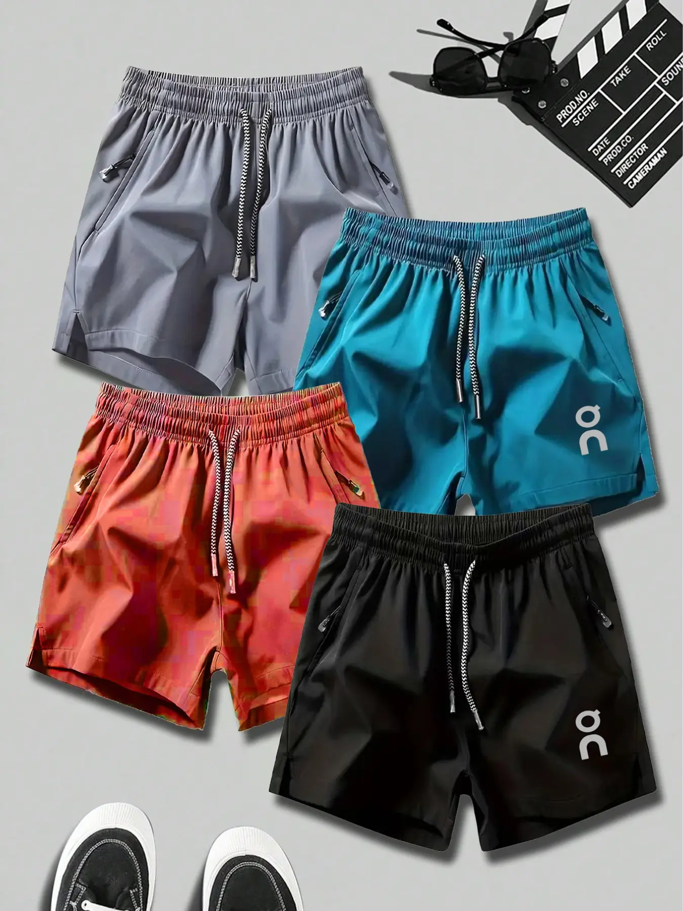 4-Pack Men's Quick-Dry Shorts, Letter Print, Lightweight Breathable, Zip Pockets, Outdoor Sporty Casual Five-Quarter Pants
