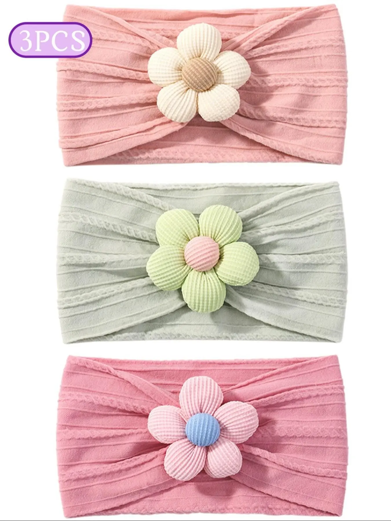 Girls' Floral Hairbands Set, Handmade Soft Nylon Headwear, High Elastic Comfortable Accessories for Pre-School Children, All Seasons, Hair Accessories Sets, Flower Hair Accessories