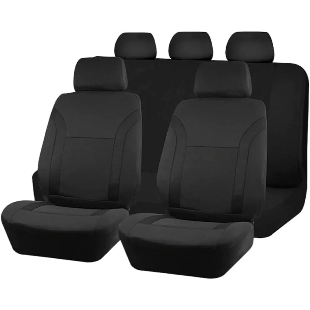 Car Seat Cover Full Sets, Breathable Polyester Automotive Front Rear Split Bench Covers Protectors, Waterproof Vehicle Interior Seat Protective Cushion Accessories, Universal Fit (Black)
