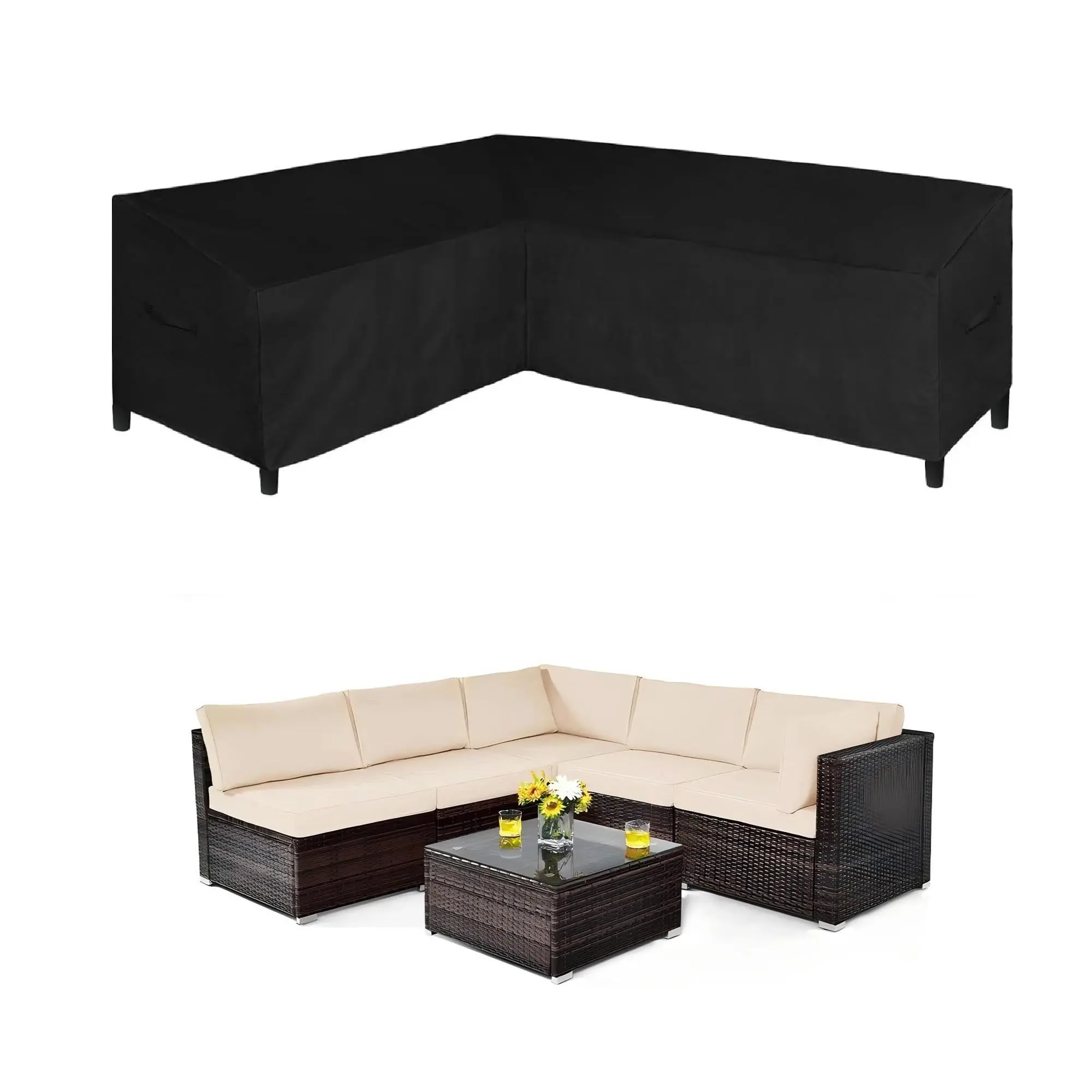 Patio V-Shaped Sectional Sofa Cover, Oxford Fabric Outdoor Sectional Cover, Anti UV and No Tears, No Fading