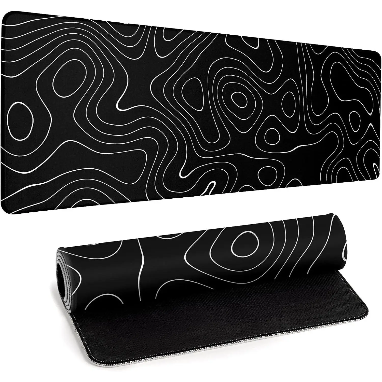 Large Topographic Map Gaming  Pad for Desk Black Desk Pad with Non-Slip Rubber Base Stitched  Desk Organizers and Accessories Desk Decor
