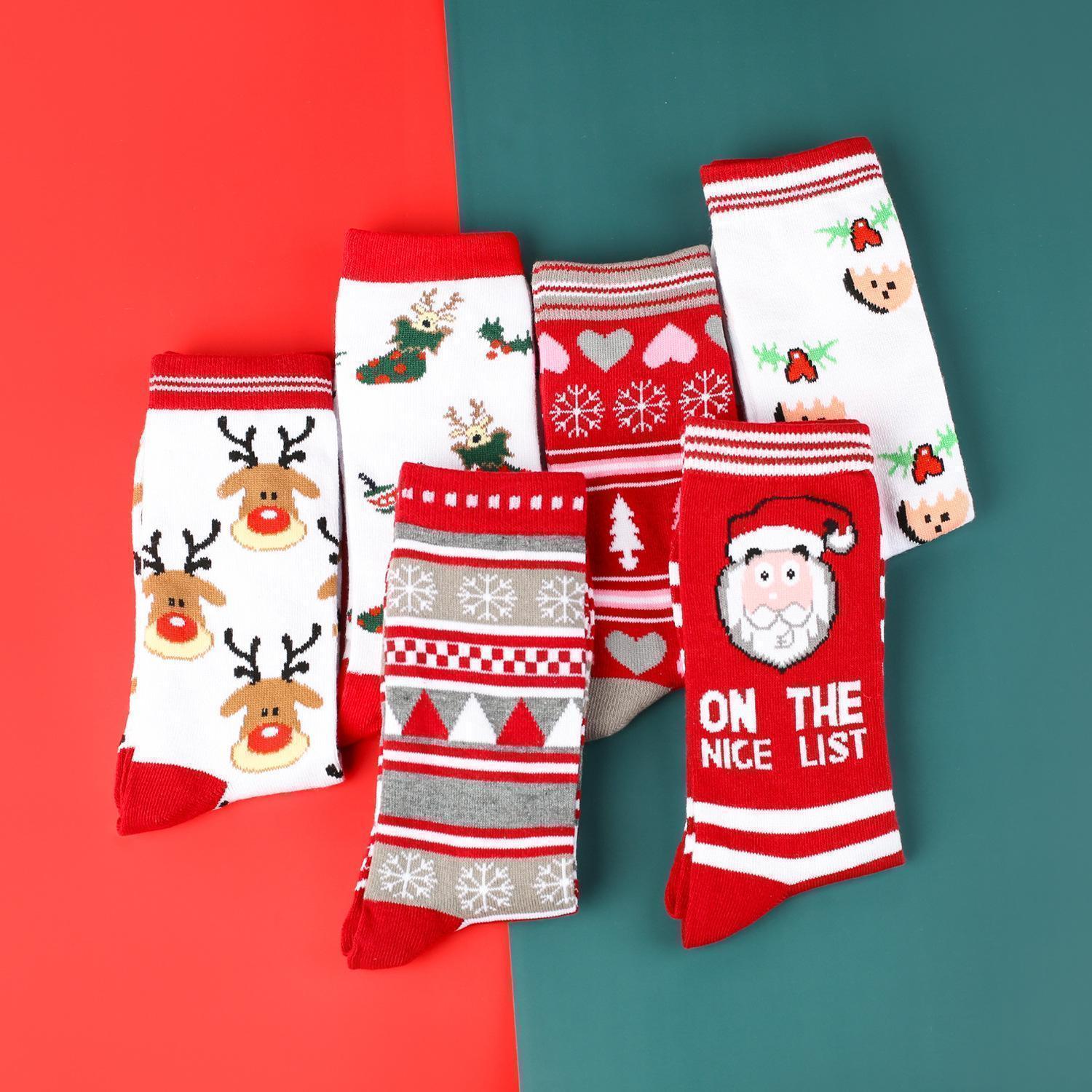 Christmas Mid-Calf Socks for Men Women Santa Claus Autumn Winter Gingerbread Man Cotton Elastic Gift Party Calf-Length Socks