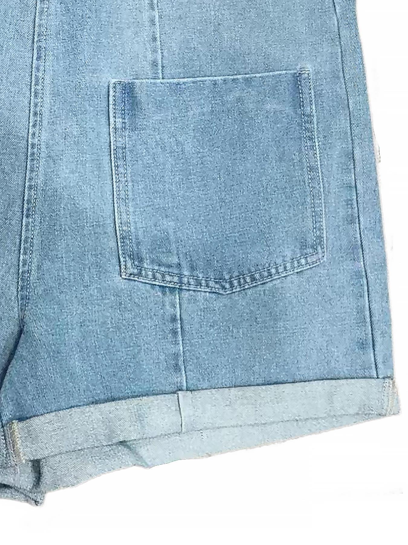 Women's Solid Color Denim Overalls, Casual Comfy Breathable Fabric Basic Fitted Sleeveless Overalls for Daily Wear, Ladies Clothes for Spring & Summer, Womenswear, Dungarees, Denim Rompers, Summer Jean Romper, Denim Jumpsuit, Blue