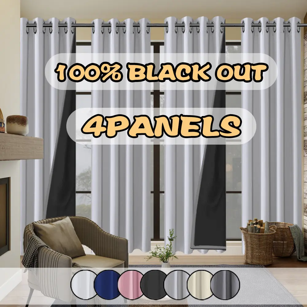 4pieces， Modern solid color 100% blackout curtains, using film coating technology curtains, with perforated hanging on the top, sun protection, heat insulation and privacy shielding, suitable for decoration in living rooms, bedrooms and other rooms