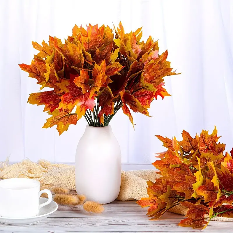 12 bundles of artificial maple leaves, autumn artificial tree decorations, Thanksgiving plastic autumn leaves, indoor and outdoor kitchen holiday autumn leaf center decorations, Halloween, Thanksgiving, autumn celebration
