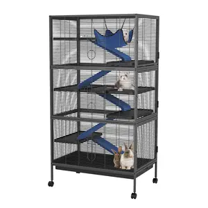 Large Ferret Cage, Multi-Level Small Animal Mansion with 4 Wheels, 3 Metal Ramps & Hammock for Chinchillas, Rabbits, Guinea Pigs summerwins