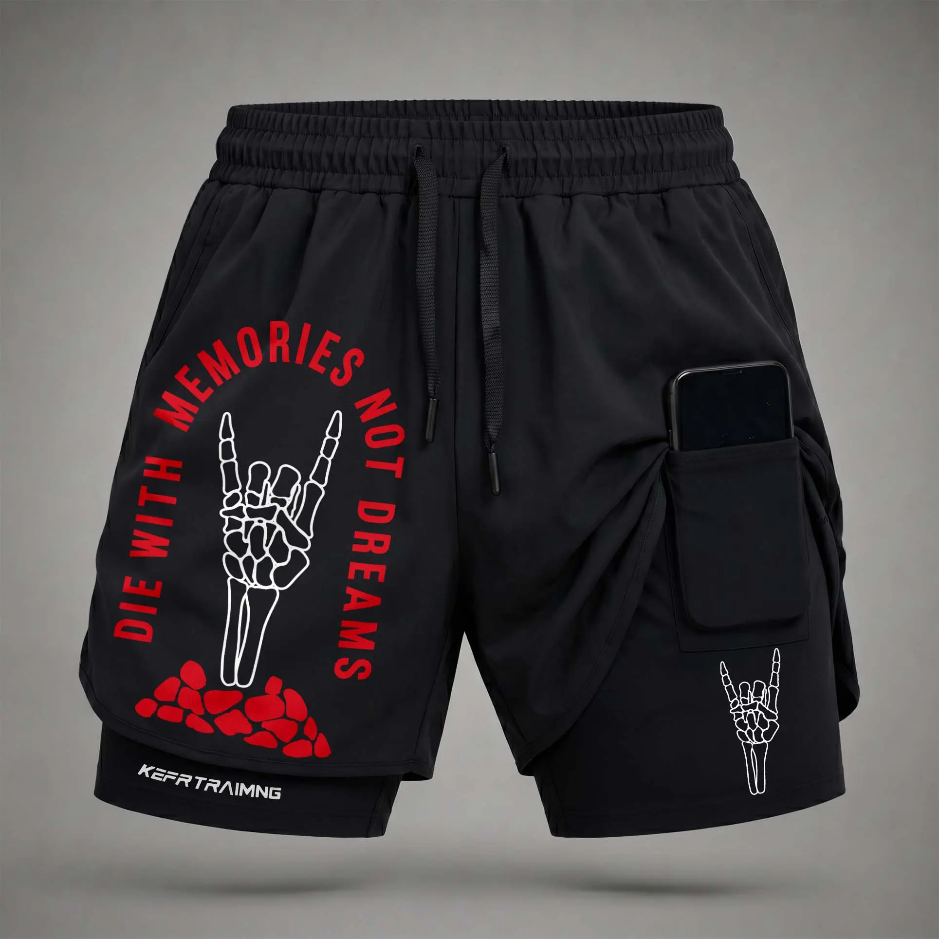 Men’s “Die With Memories, Not Dreams” Graphic Print 2-in-1 Athletic Shorts, Built-in Compression Liner, Secure Inner Phone Pocket, Elastic Drawstring Waist, Quick-Dry Gym Running Training Shorts for Summer Daily Wear