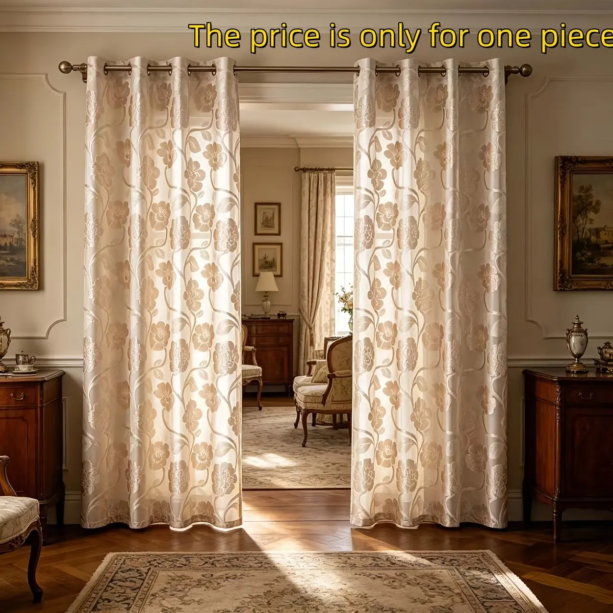 French Luxury Transparent Floral Sheer Curtains, Elegant Floral Pattern, Grommet Curtains Hole Design, Living Room Floor-To-Ceiling, Bedroom Balcony Study Dining Decor, Home Decoration Curtain