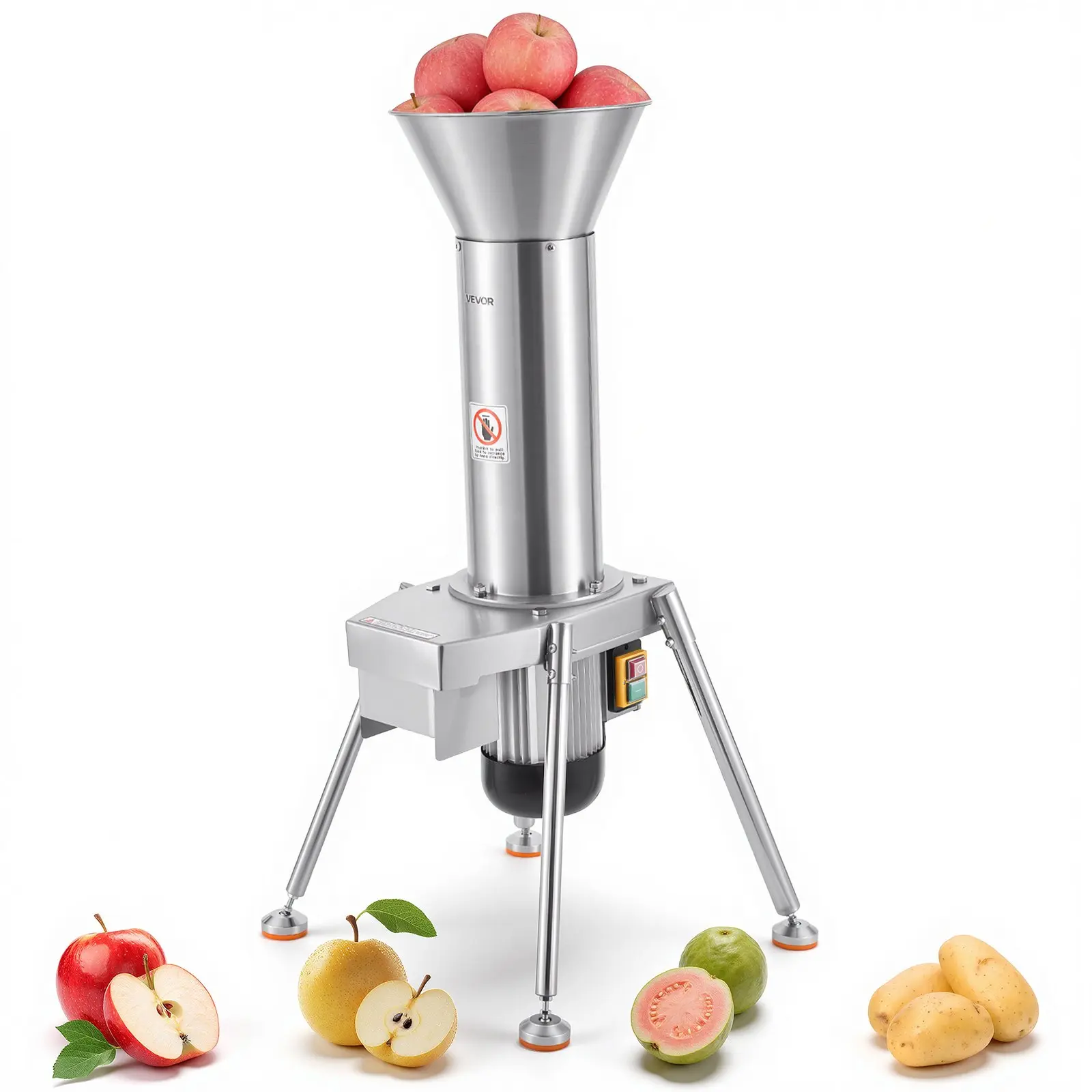 VEVOR 1100W Electric Fruit Apple Crusher, SUS304 Freestanding Crushing Machine, Grinds Whole Apples Up to 3.15" Dia, 164 KG/H Capacity, Cider Press for Apples, Pears, Pineapple, Guava, Carrot, Potato