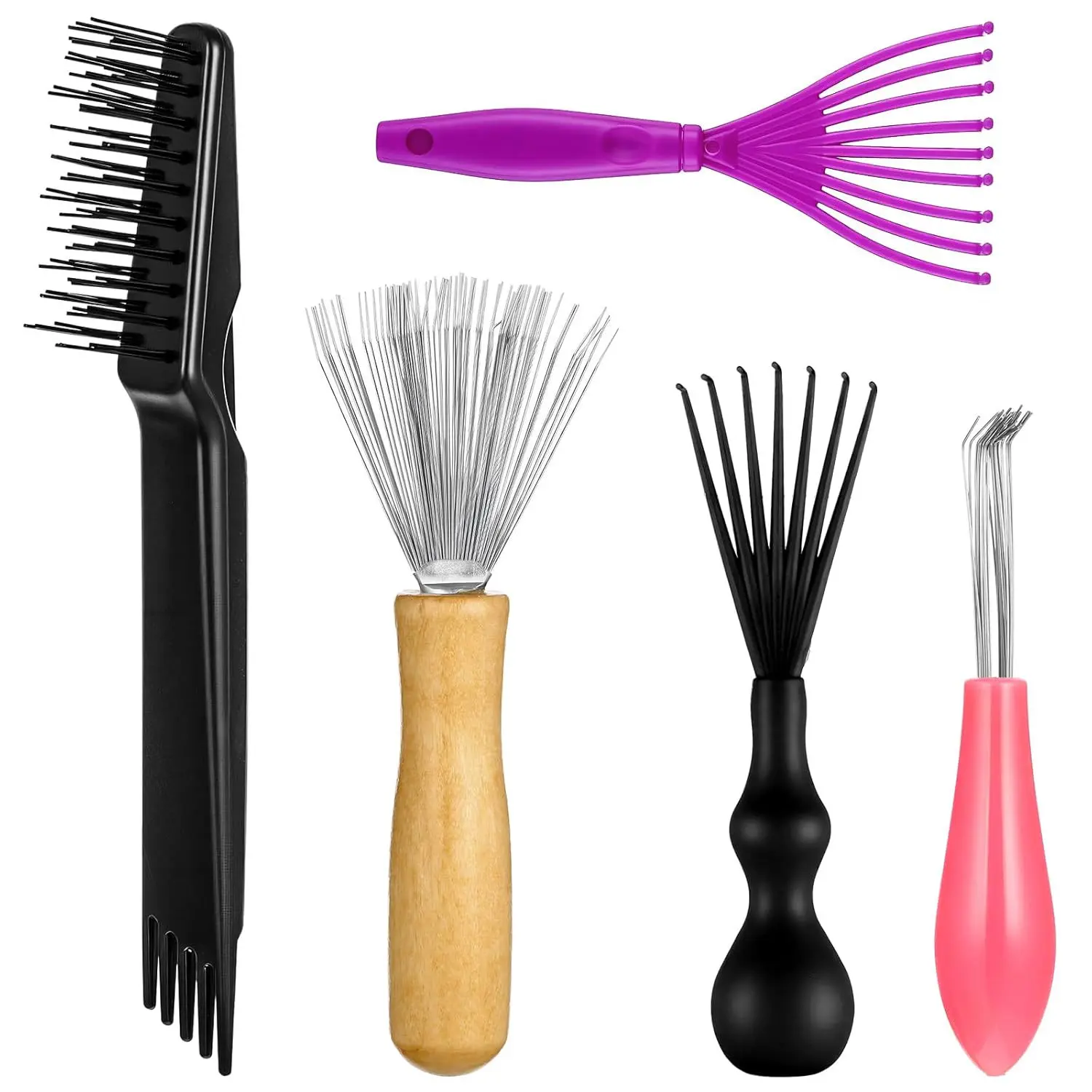 Comb and Brush Cleaner Tool Set, 5-Piece Comb Cleaner Set - Hair Brush Cleaner Rake, Comb Cleaning Brush, Maintenance Hair Comb for Home and Salon Use Removing Hair Dust