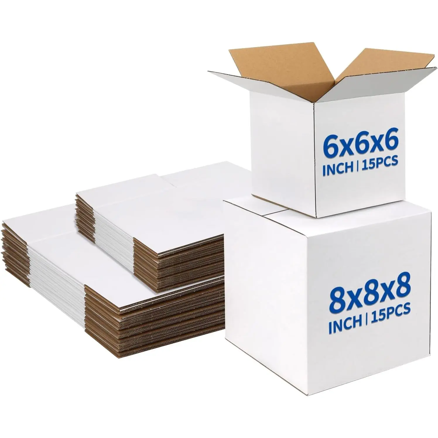 Sizes Shipping Boxes 30 Pack (8x8x8, 6x6x6), White Corrugated Cardboard Mailers, Each 15 count Small Boxes for Small Business Packaging, Shipping & Storage