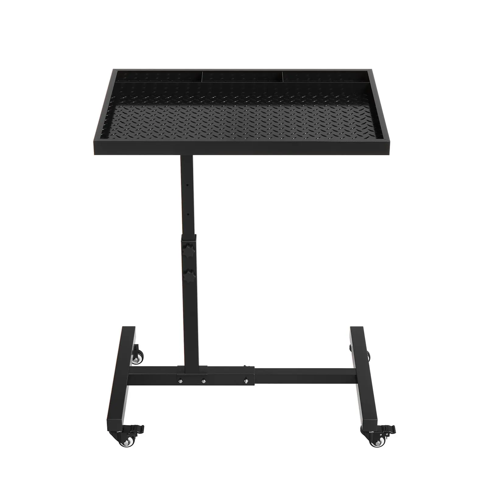 220LBS Capacity Steel Rolling Work Table – Height Adjustable 38"-45", Mobile Workbench with Wheels & Tool Tray, Orange/Black for Garage Mechanic DIY Repair Shop