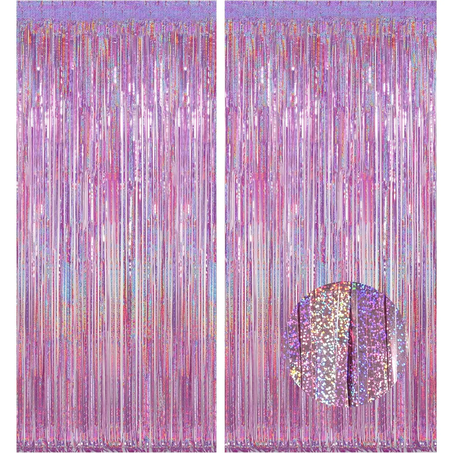 2 Pack 3.2 ft x 8.2 ft Tinsel Foil Curtains Backdrop, Metallic Foil Curtains for Photo Booth Props Birthday Decoration, Pink & Pinkish Purple
