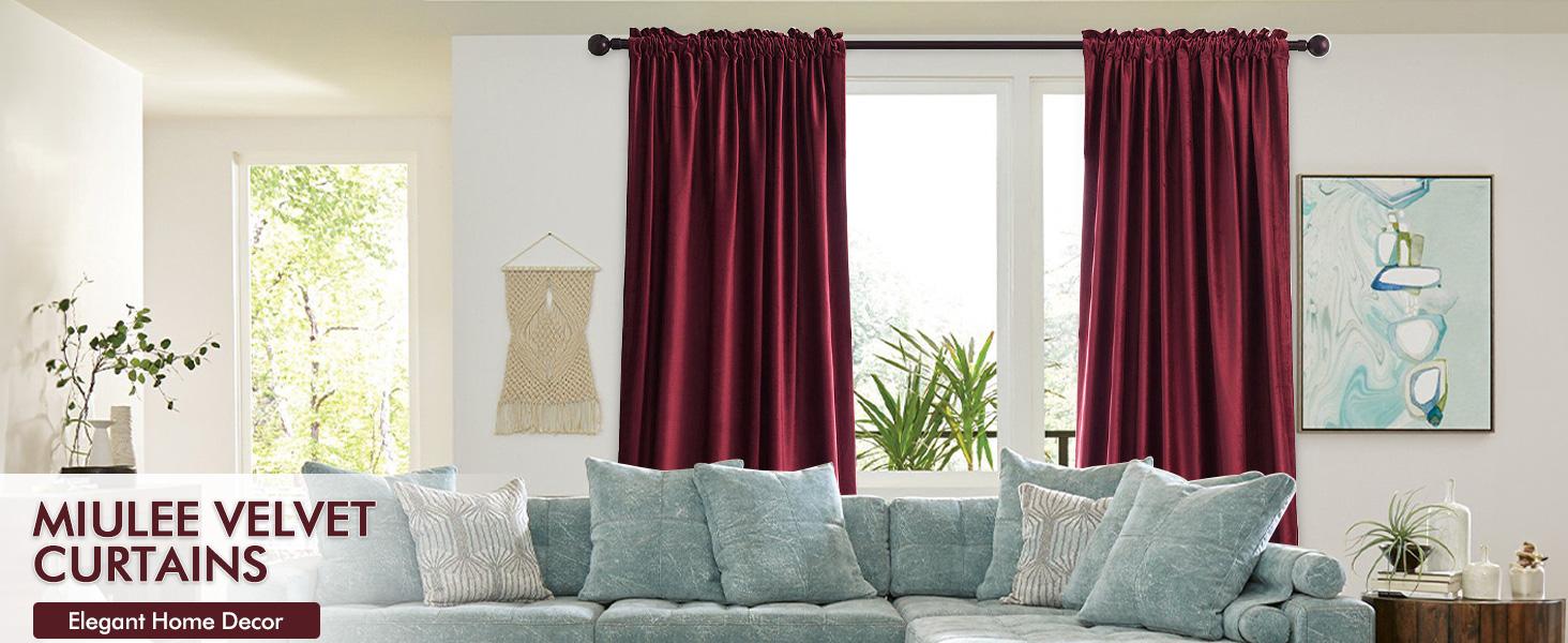 Burgundy Velvet Curtains Thermal Blackout Christmas Drapes for Bedroom Living Room Darkening 96 Inches Long Curtains Panels Rod Set of 2