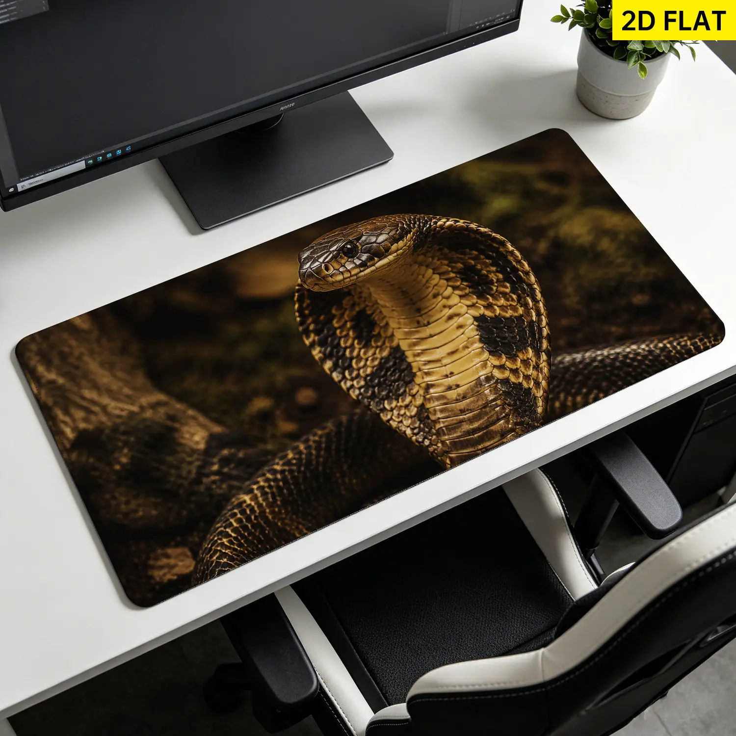 Extra Large Cobra Snake Mouse Pad, Non Slip Rubber Pad, Desktop Decoration Drotection Pad, Washable, Lock Edge Multi Size, Premium Multipurpose Mousepad For Office, Gaming Desk, Gift for Family and Friends