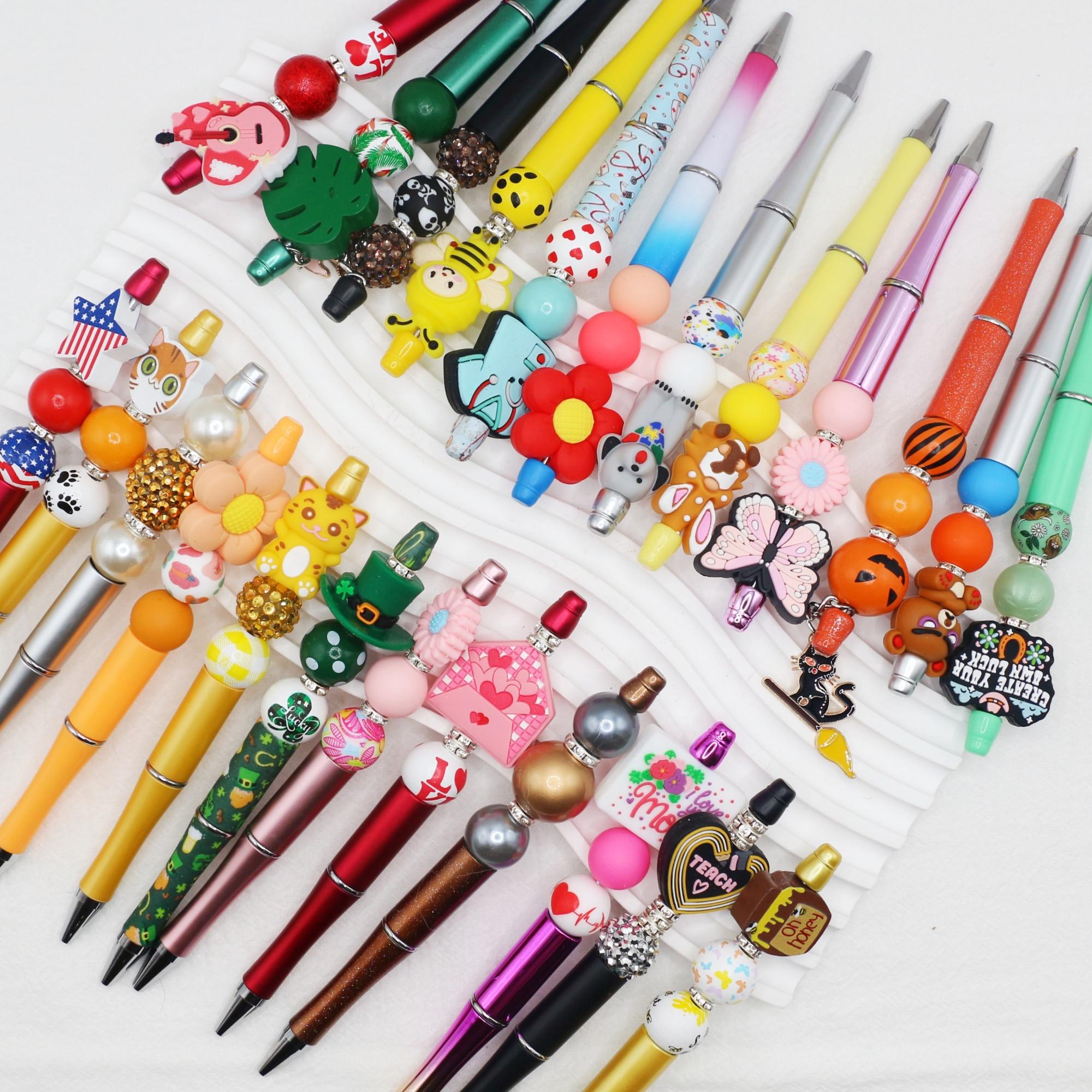 Back to School Hot DIY Beaded Ballpoint Pens 5-50PCS Random Styles Plastic Pen with Wood/Silicone/Acrylic Beads Fun Creative Office School Supplies for Students