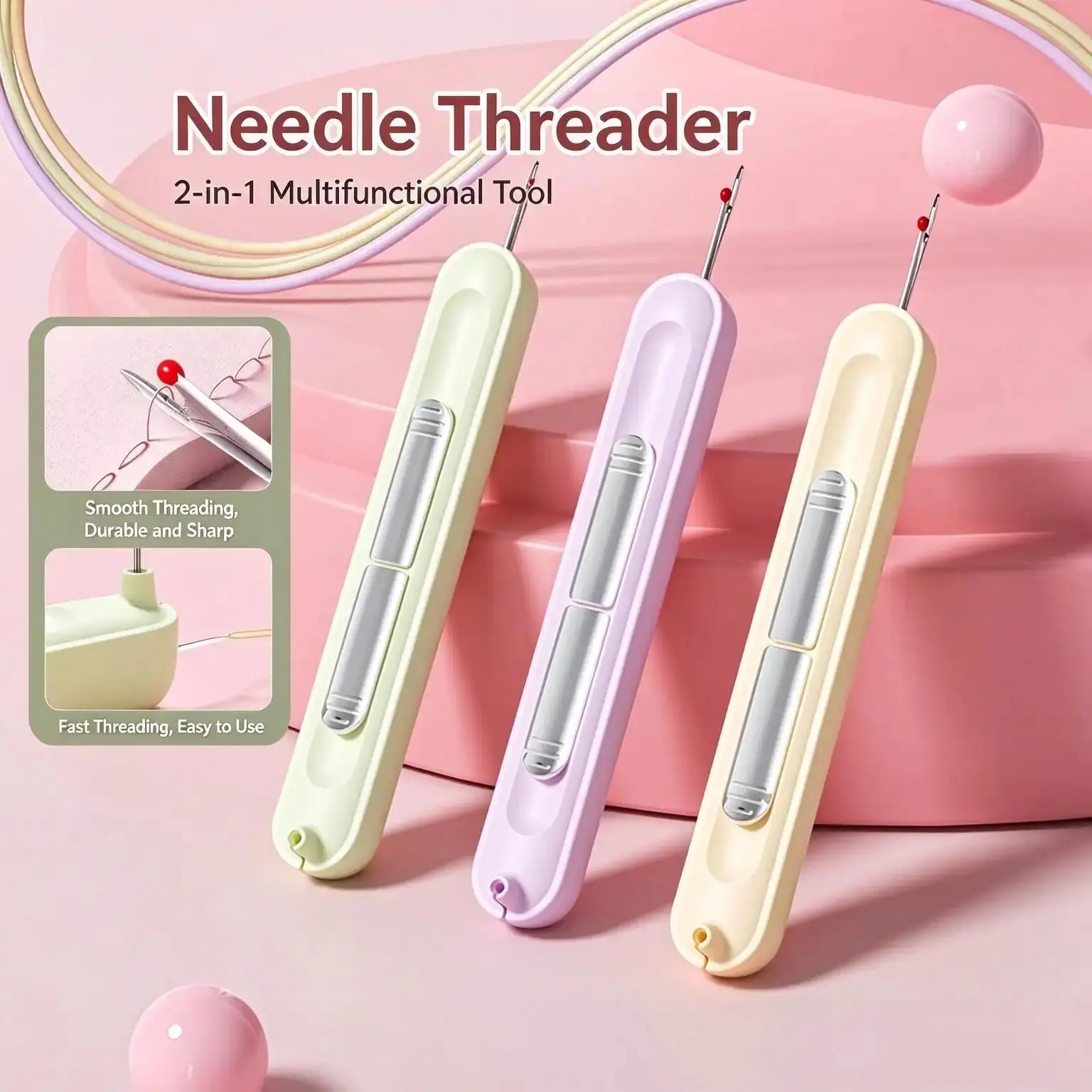 Portable Needle Threader for Seniors & Nail Art Lovers, Multi-Functional Retractable Seam Ripper, Hand Sewing Threading & Stitch Remover Tool, Easy Thread Helper for Home DIY Craft Sewing Projects-MM1