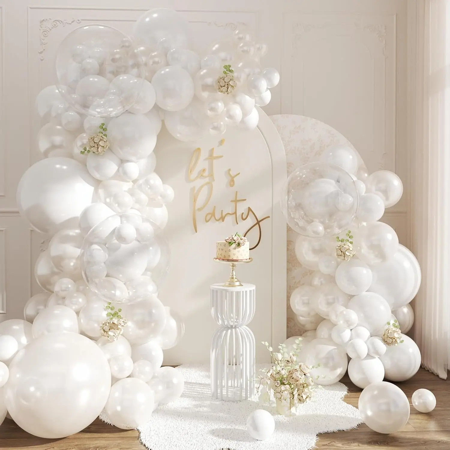 Pearl White Balloon Arch Kit, Double Stuffed White Clear Balloon Garland Kit for Wedding Birthday Shower Gender Reveal Bridal Engagements Party Decorations