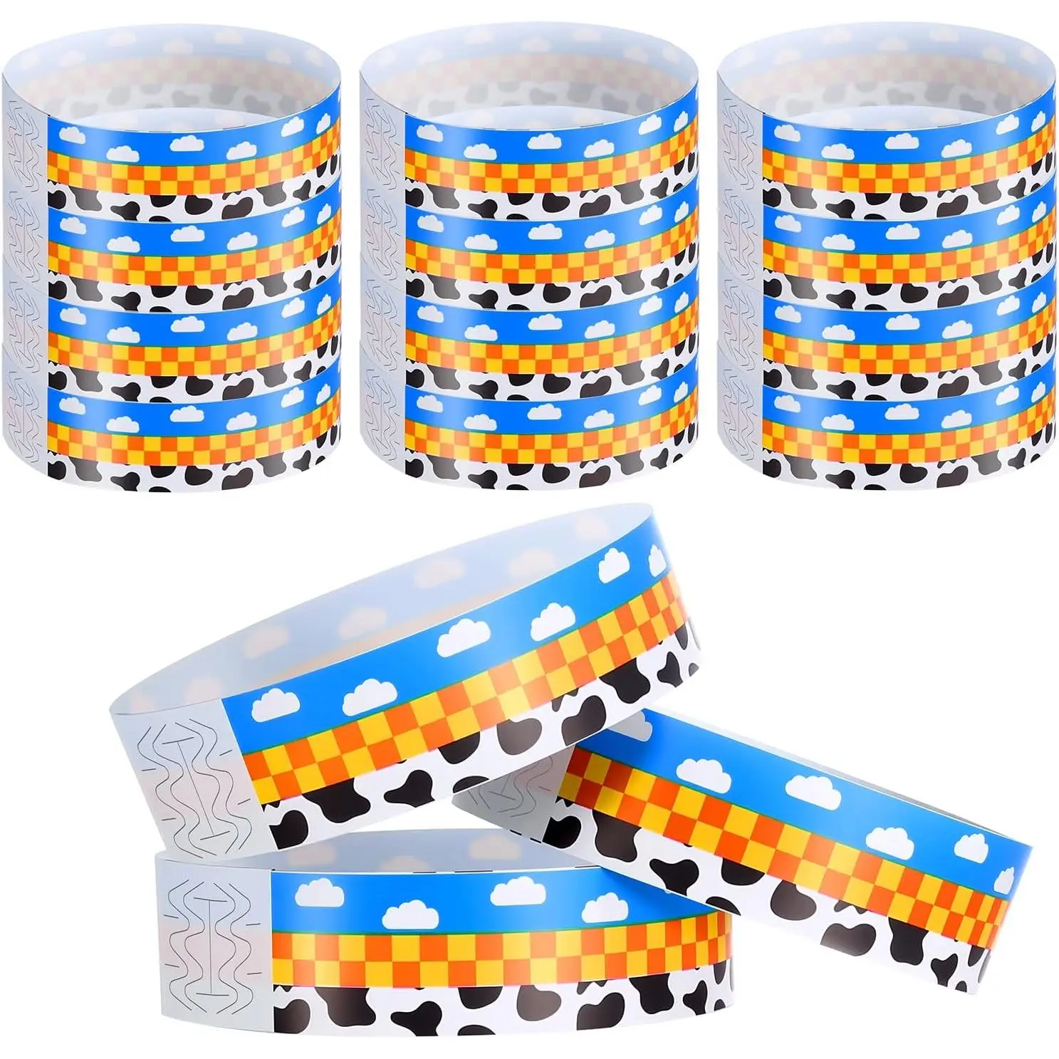 600 count  Inspired Paper Wristbands,  Theme Wristbands for Birthday Theme Party Supplies & Celebration Party Favors(Blue&White)