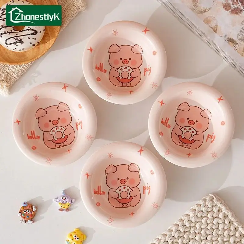 4Pcs Cartoon Sweet Donut Pig Ceramic Sauce Dishes Household Seasoning Dish Snack Plates Fruit Sushi Bowl Kitchen Tableware
