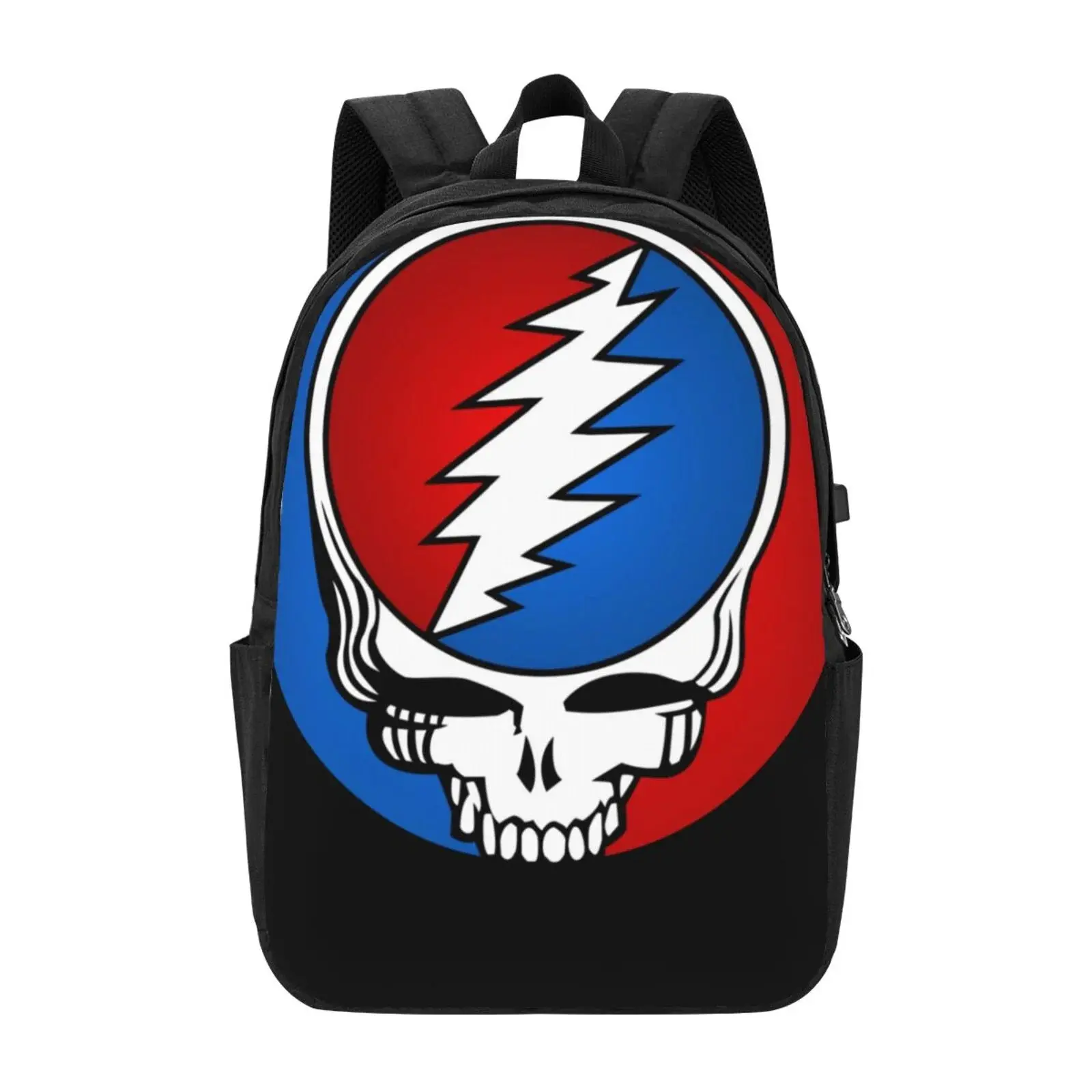 Grateful Dead 17" Polyester Multi-Function Laptop Backpack - Fashion Travel Bag with USB Ports, Headphone Cable Interface, 1 Label Tag, Pocket on Each Side, Adjustable Shoulder Strap, 17x12x6.5 in for Carrying Items, 17" Size