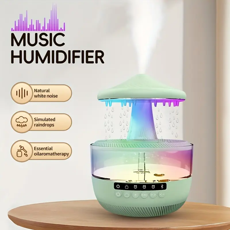 Colorful LED Color-Changing Raindrop Aroma Humidifier, 11.83oz Large Water Tank Wireless Music Humidifier with Powerful Large Mist Output & Dual Control, Supports Essential Oils, Air-Conditioned Bedroom Humidifier, Beautiful Decor for Valentine’s Day and