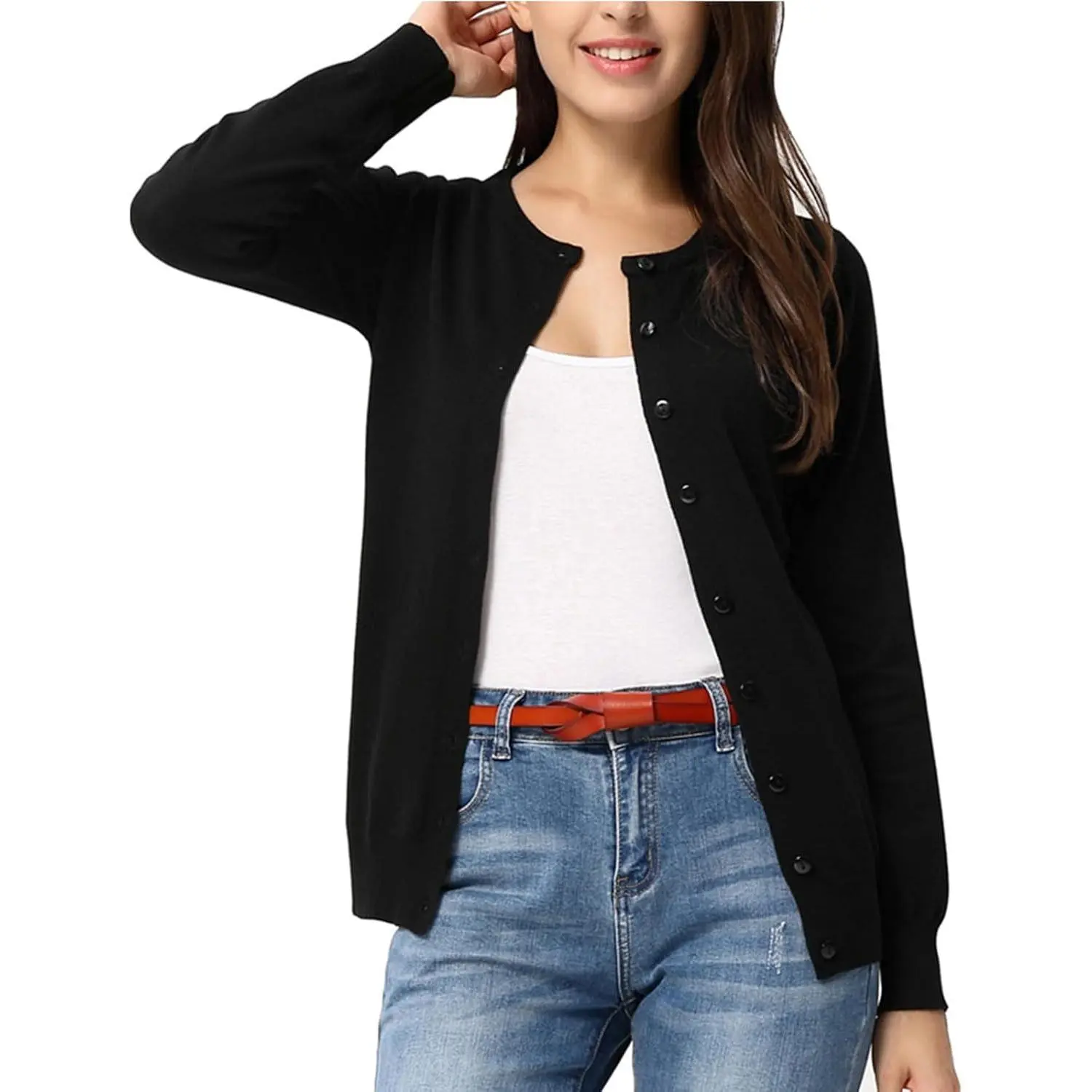 Women's Classic Plain Solid Knit Cardigan - Casual Long Sleeve Button-Down Lightweight Dressy Open Front Tops for Summer & All Seasons, Loose-Fitting, Dusty Rose, Clothes, Knitwear, Multi-Size, Simple Cut, Casual Sweater, Minimalist, Classic Cut