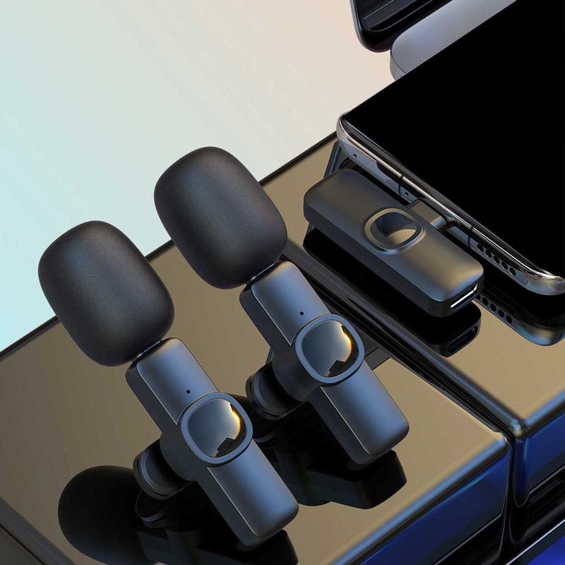 Wireless Lavalier Microphone, Rechargeable Lapel Mic, Professional Wireless Microphones for iPhone/Type-C Phones, Omnidirectional Condenser Recording Microphone for Video Recording, Clip on Mic, Cordless Omnidirectional Mic