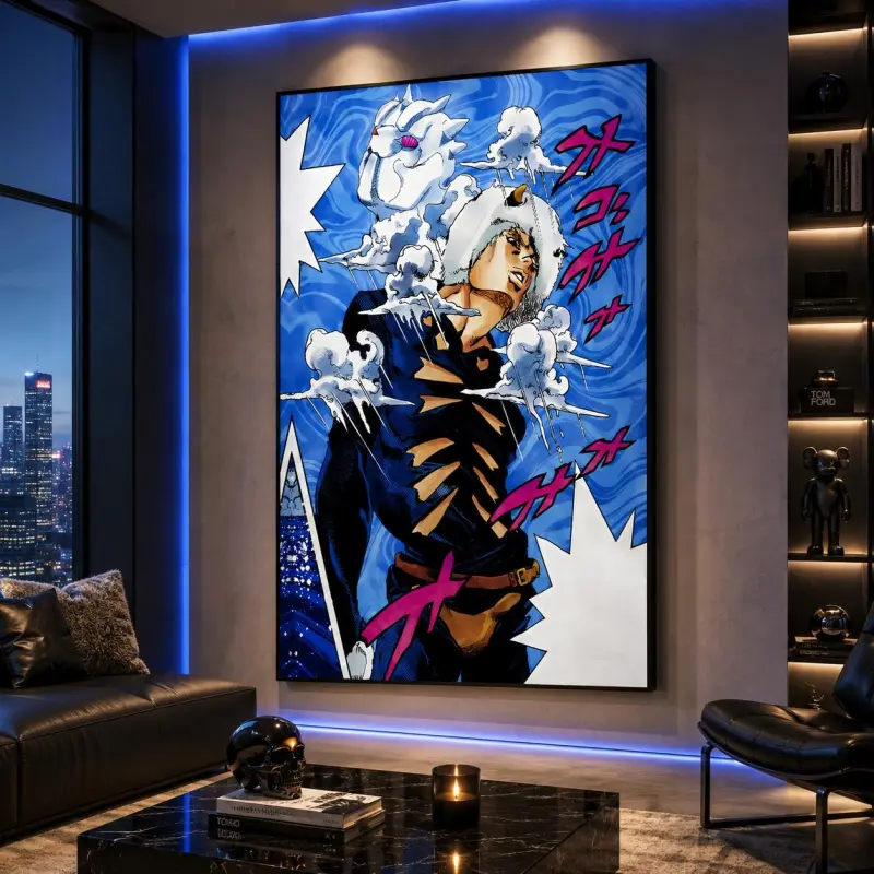Jojo's Bizarre Adventure Weather Report Minimalist Blue Canvas Art Print, Artistic Artwork, Anime Decor Home Supplies, Bedroom-Living Room Wall Decor, Gift for Game Enthusiasts, Multi-Size