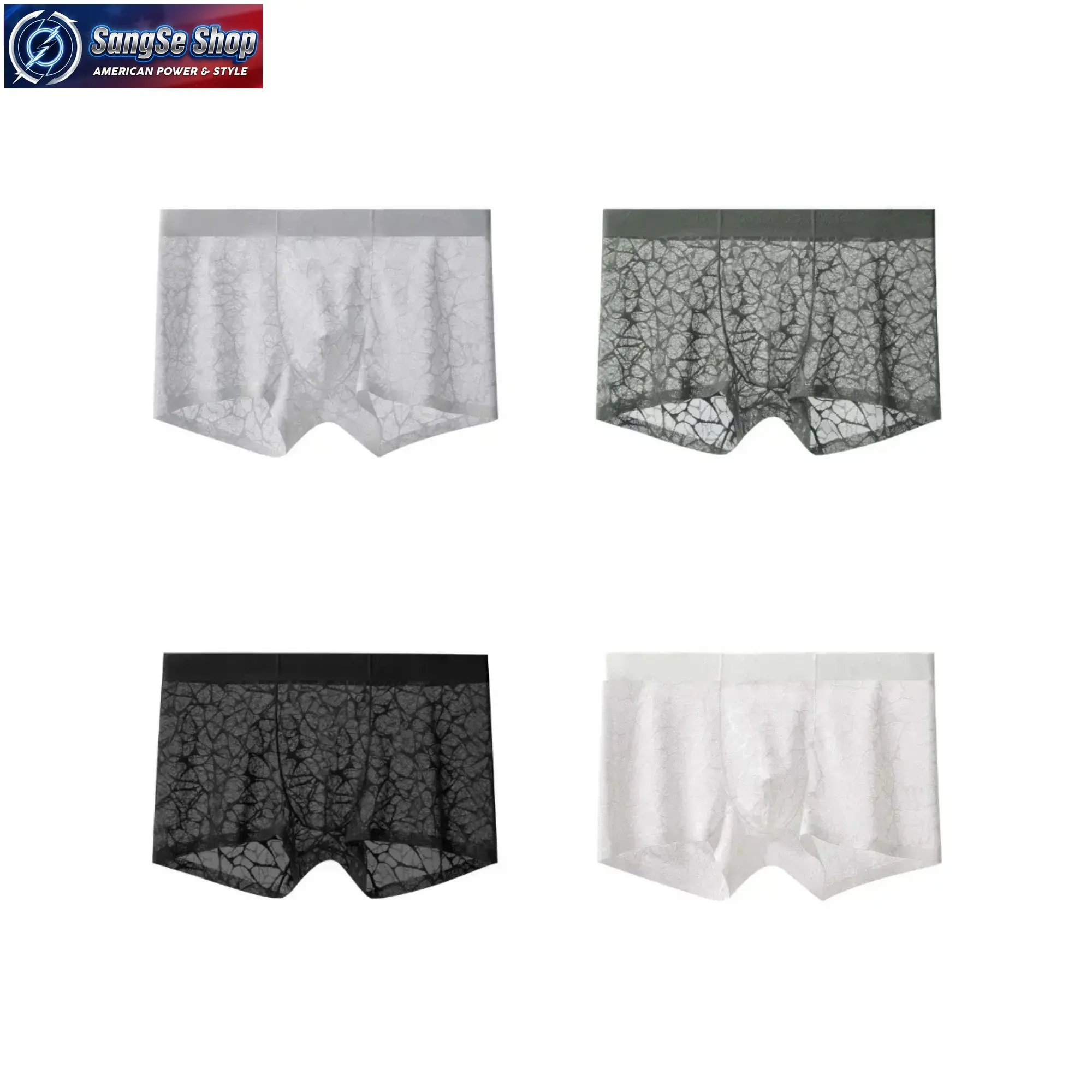 Men's See-Through Boxer Briefs, 4-Pack Ice Silk Lace Mesh Cooling Underwear, Ultra-Soft Stretch with a Secure Fit