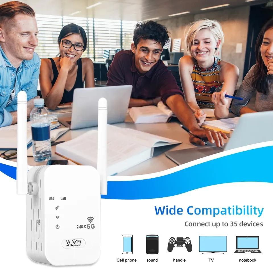 WiFi Extender Internet Signal Booster, 2.4&5g Wireless Repeater, 6000 Sq.ft Coverage, Ethernet Port, 1-Key Setup, Long Range for Home, 35 Devices