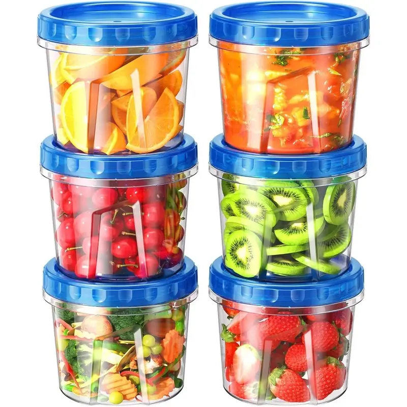6-Pack BPA-Free Reusable Plastic Food Storage Set, 24oz Lightweight Stackable Airtight Plastic Cup with Lid Jars, Leak-Proof Twist-Lids, Food Grade, Freezer-Microwave-Dishwasher Safe, Freshness-Locking Kitchen Preserving Containers-L