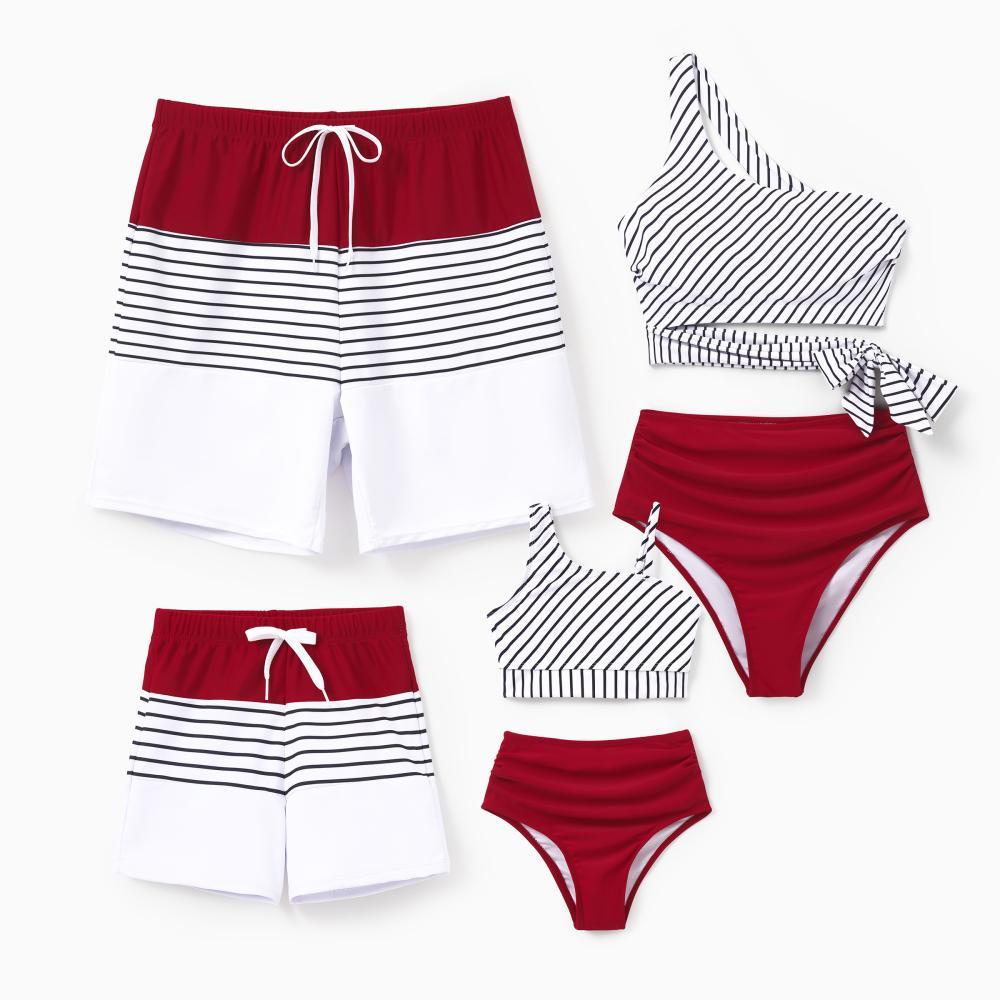 PatPat Family Matching Swimsuits Red Striped One-Shoulder Bikini or Colorblock Swim Trunks Matching Beachwear Outfits for Summer, Cruise, Vacation PatPat Family Matching Swimsuits Red Striped One-Shoulder Bikini or Colorblock Swim Trunks Matching Beachwear Outfits for Summer, Cruise, Vacation
