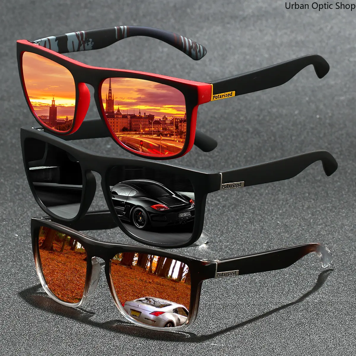 XUH 3 Pack Polarized Classic Square Sunglasses, Multi-Color Frames with Mirrored Reflective Lenses, Casual Eyewear for Driving, Daily Wear & Outdoor Activities
