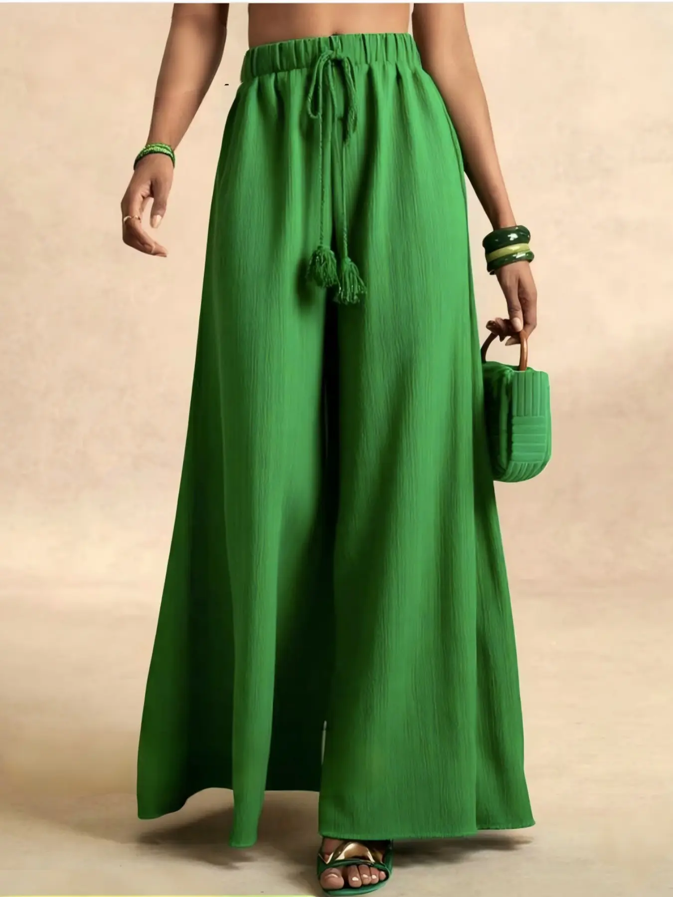 2026 Summer New Women's Casual Solid Color Pocket High Waist Wide Leg Pants, Trendy European and American Style, Perfect for Everyday Wear