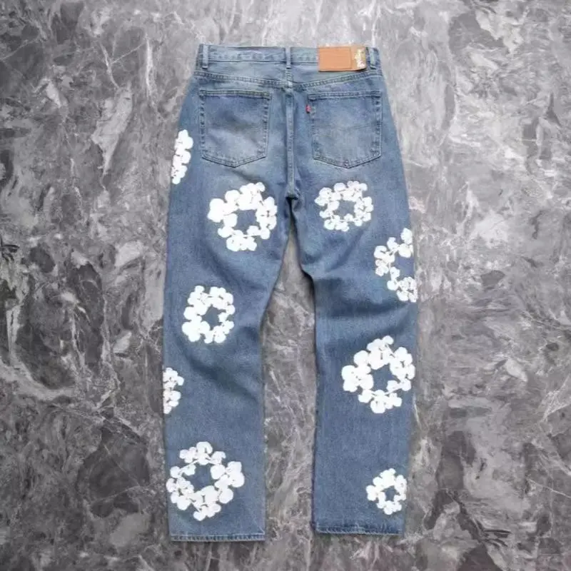 Embroidered Kapok Loose Straight Leg Casual Men's and Women's Jeans, Fashion Couple Pants Menswear TrouserExercise111ZestMove Store Can be used with raincoat