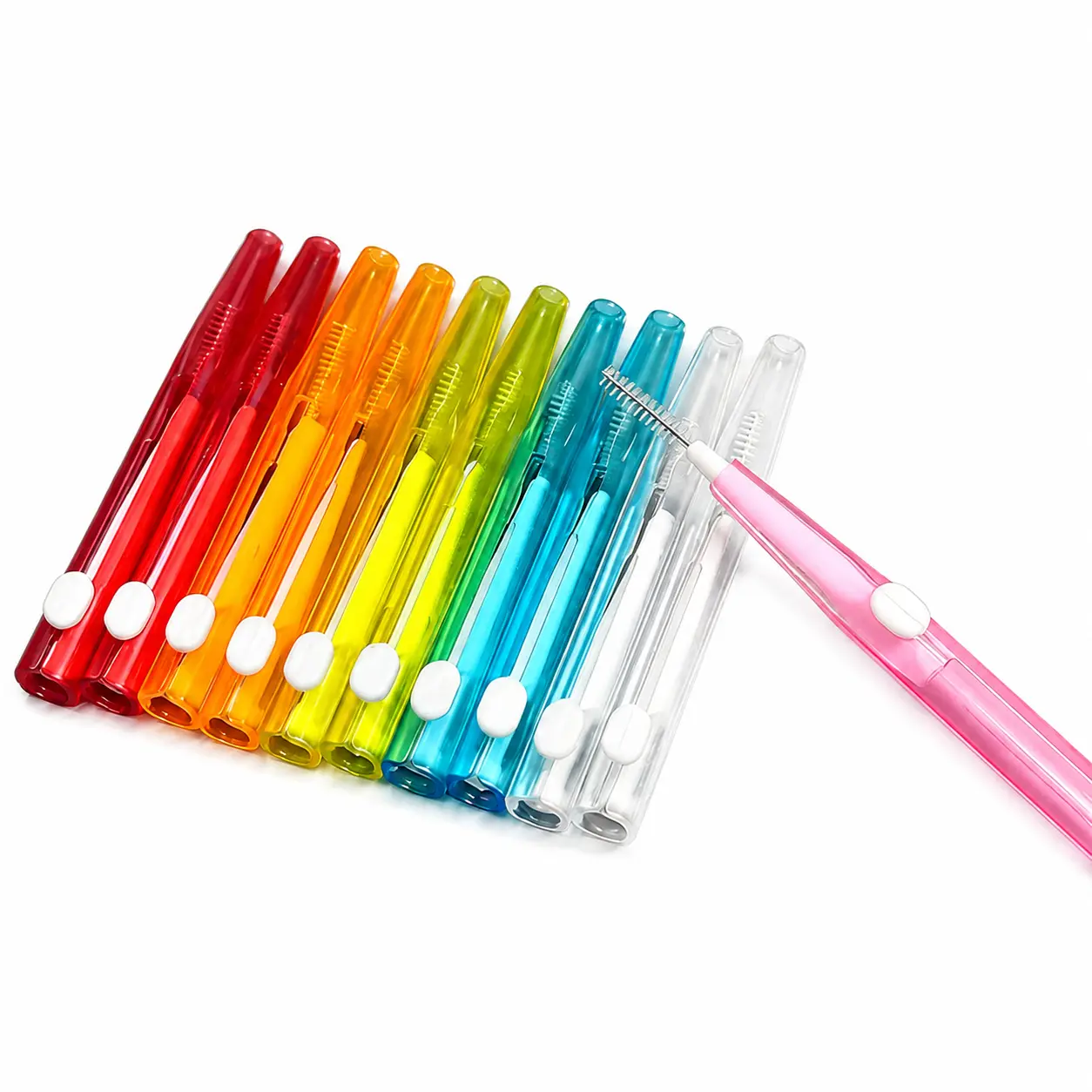 7-Color Retractable Interdental Brush Set for Orthodontic Care – Push-Pull Design, Cap-Free Portable Oral Hygiene Tool with Color-Coded Sizes for Effective Gum and Bracket Cleaning