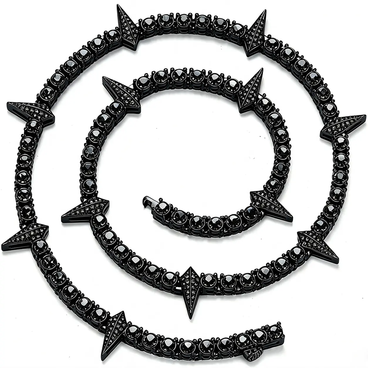 Black Statement Necklace With Spike Charm Details, Edgy Gothic Style Jewelry For Men, Unique Beaded Chain Accessory For Casual And Party Looks