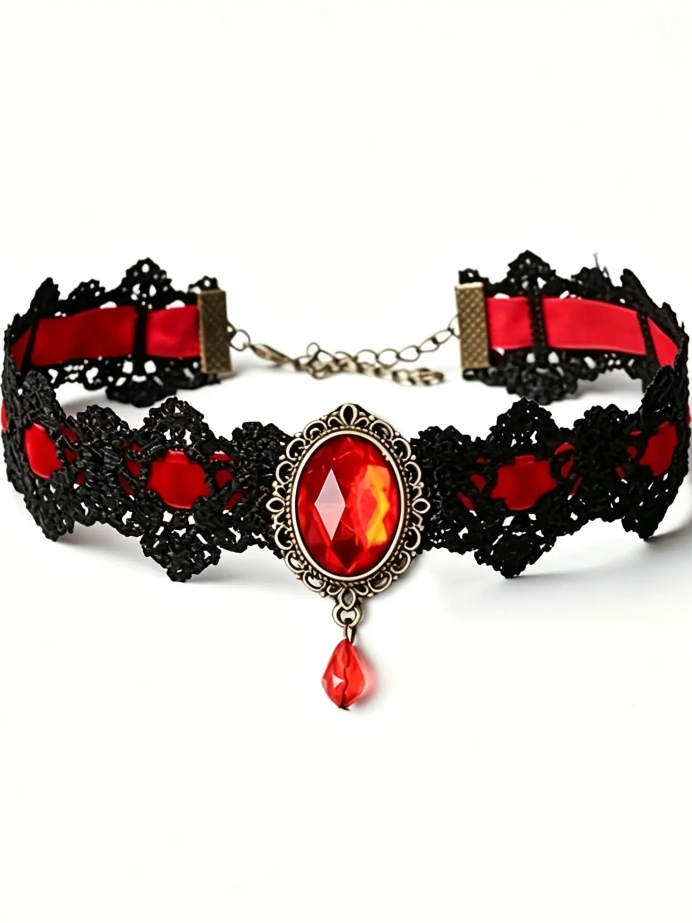 1 piece of Halloween lace vampire necklace, cosplay costume jewelry, gothic accessories, suitable for Halloween parties and makeup events, double-locking collar chain with large artificial gemstones - ideal for daily wear, one size fits all.