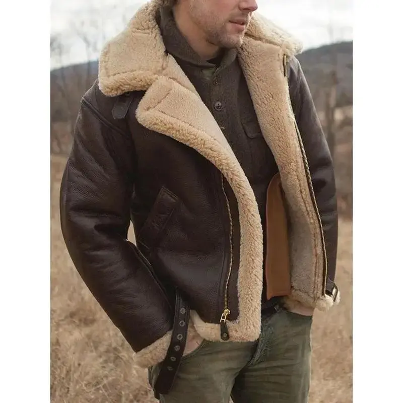 Men's Thickened Faux Fur Sheepskin Coat Warm Winter Jacket Menswear Tops