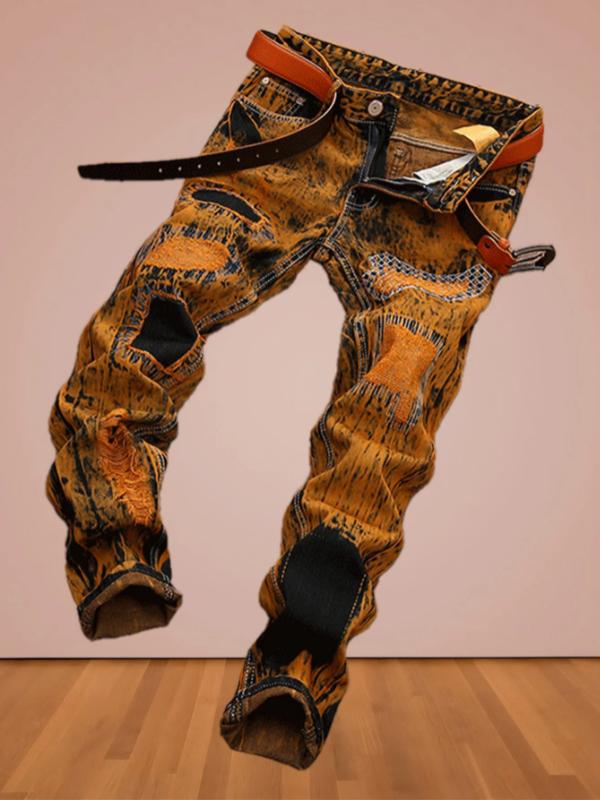 Kyn Apparel American youth pop hole personality makes old straight jeans for men.