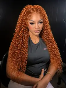 Ginger Curly Wavy Wig 13x4 Lace Front Wig Long Curly Synthetic Wigs Pre-Plucked Natrural Hairline HD Transaprent Lace Frontal Wig Loose Curly Wig Heat Resistant Synthetic Wig Daily Wear 28 Inch