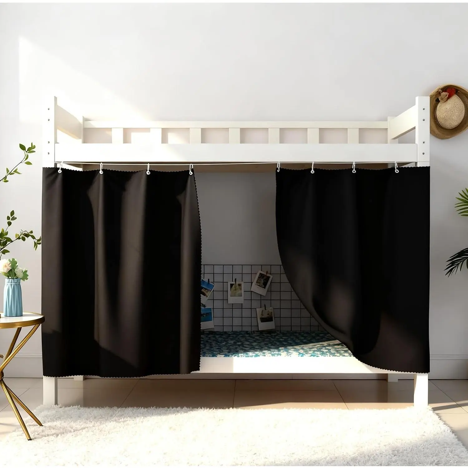 2 count Blackout Bunk Bed Curtains 78.7*59" Thicken Dorm Room  Dorm Room Under Loft Bed Curtains for Bottom Canopy Lower Bunk Bed  with Black Shading Coating for Students Single Sleeper