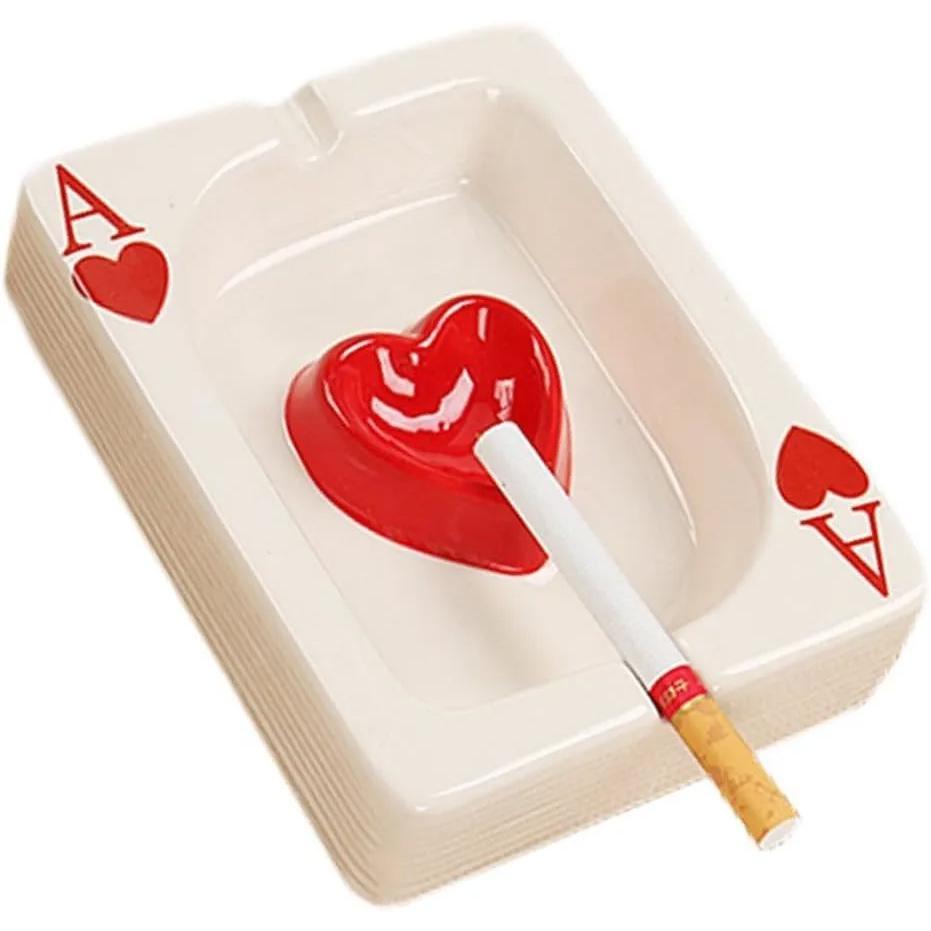 Creative Poker Ceramic Cigarette Ashtray Tabletop Portable Modern Ashtrays Cigar Ashtray for Outdoor Indoor Desktop Smoking AshTray for Home office Fashion Decoration Handmade Gift for Men Women