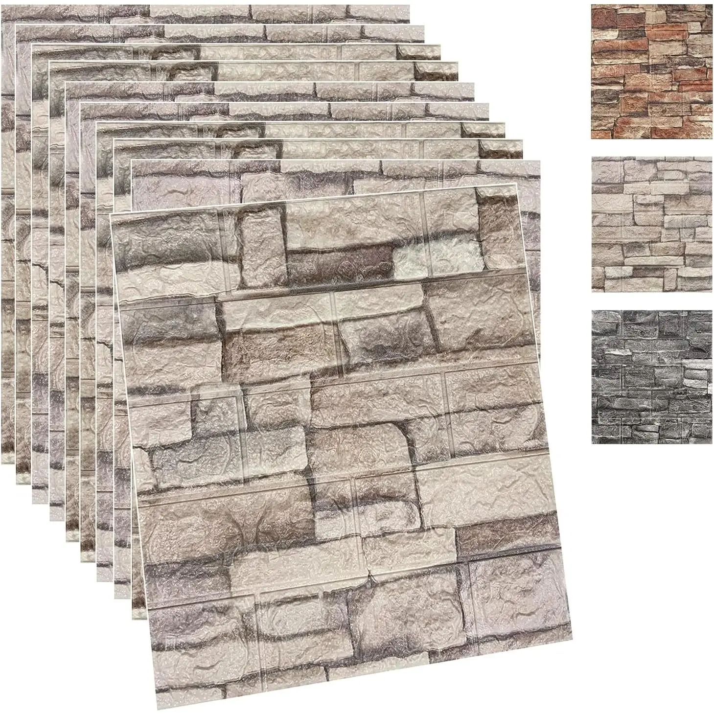 10PSC  Wall Panels Peel and Stick Faux Brick Wall Panels Self-Adhesive  Brick Wallpaper  Stone Wall Panel