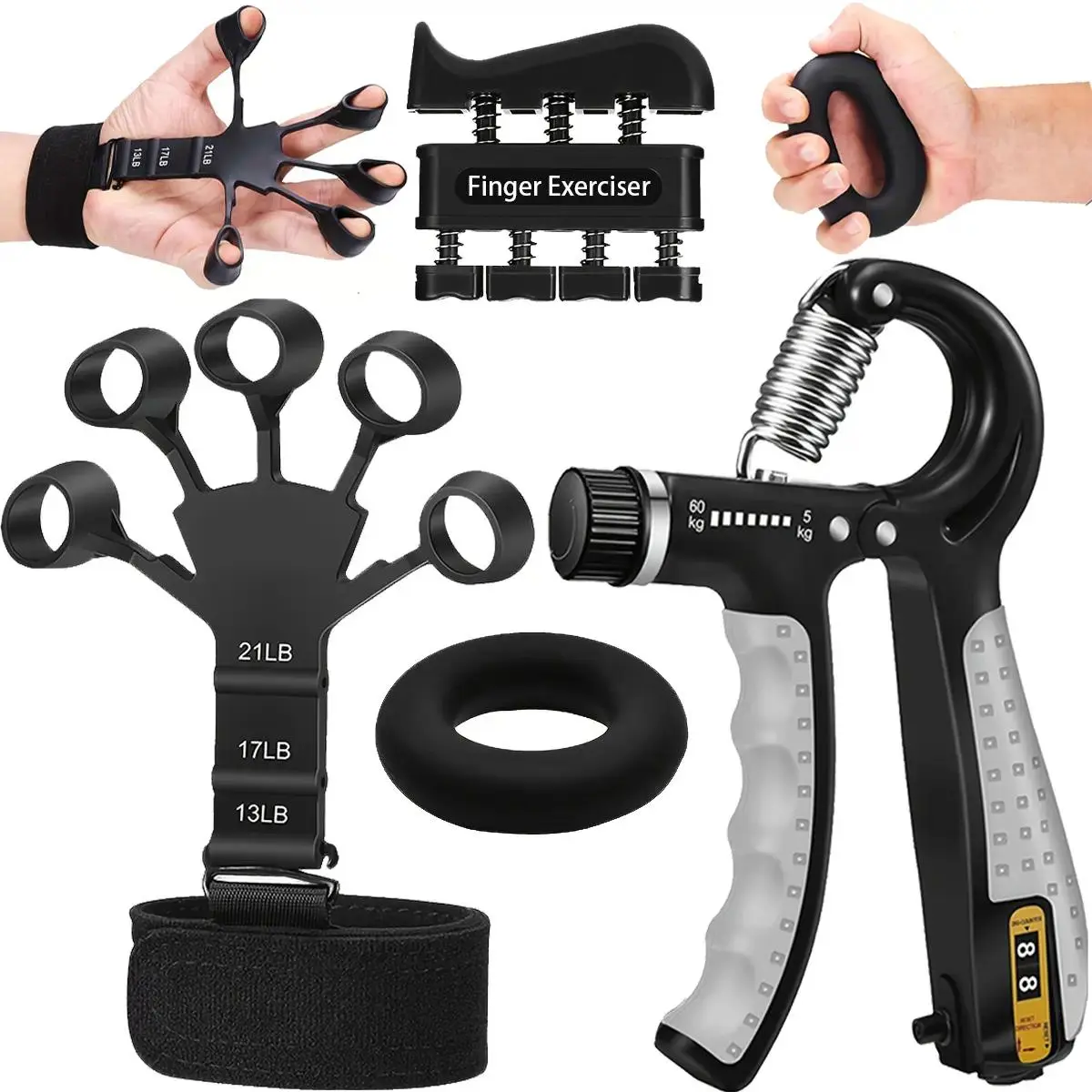 Pro Grip Trainer 5-Pack  Adjustable Resistance (10-130 lbs) Gym Muscle Builder， Weak Grip? Fix in 2 Weeks!  (Office/Gym/Carpal Tunnel Relief) forearm exerciser