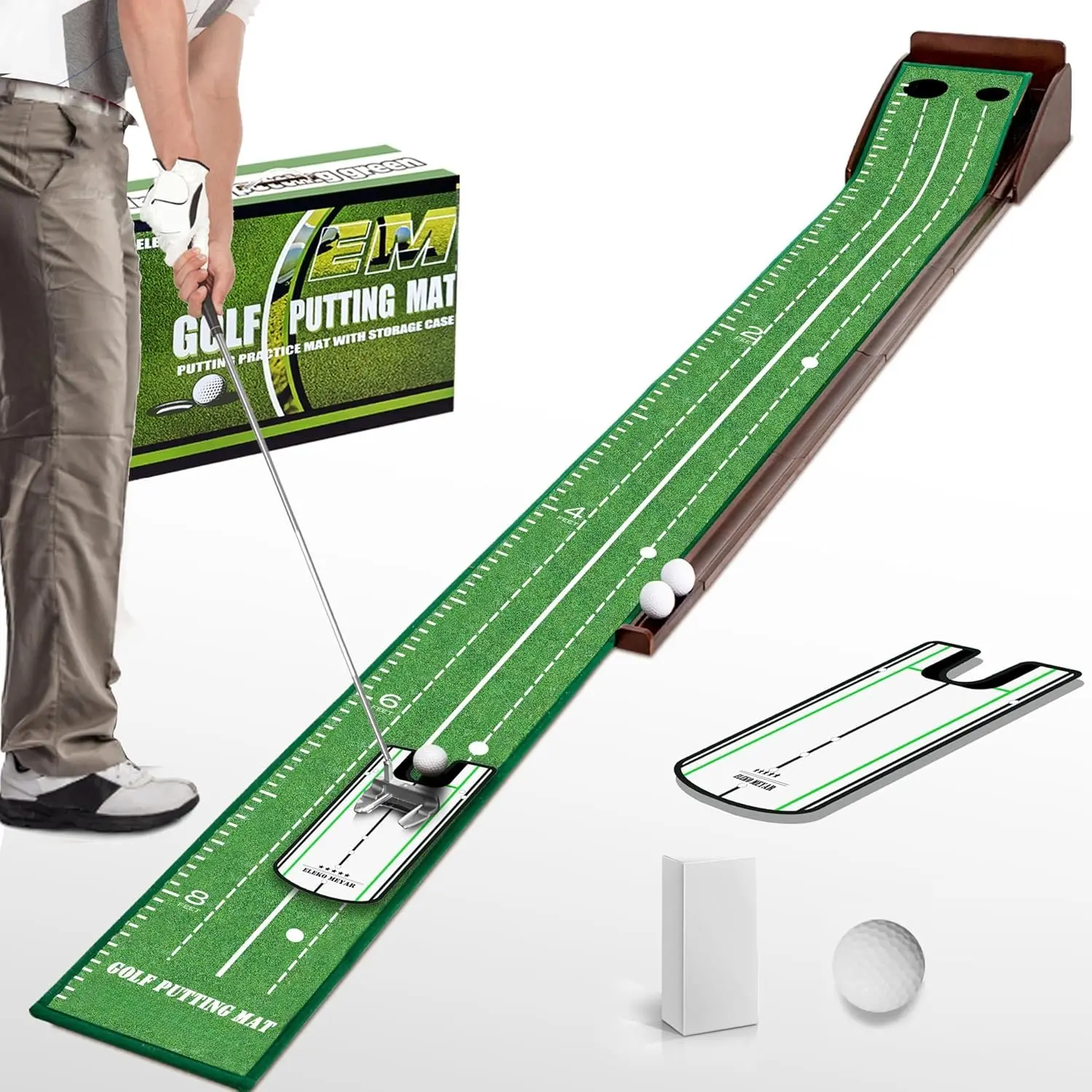 Putting Green Putting matt for Indoors Golf Putting Mat - Indoor Putting with Ball. Putting matt for Golf Practice, Portable and Easy to Clean.