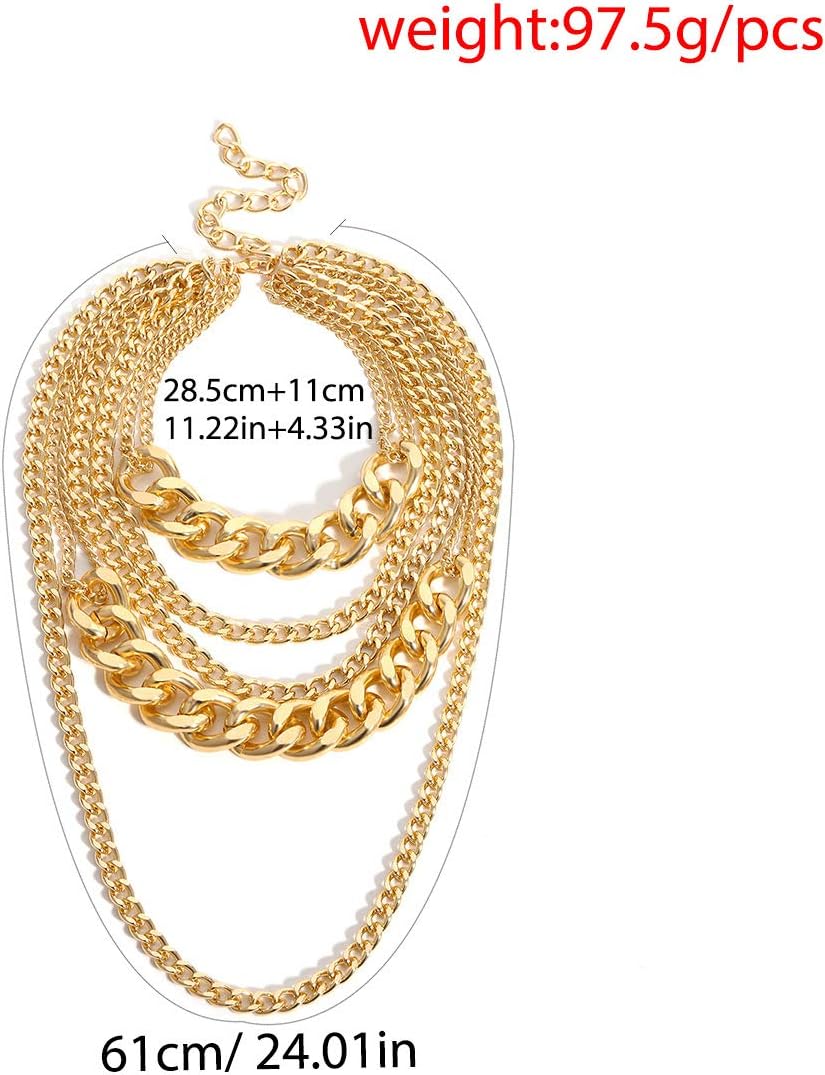 Chunky Gold Necklaces for Women,Multilayer Punk 80s Hip Hop Necklace,Layered Cuban Link Chain Statement Necklace 90s Freaknik Outfit Accessories for Women
